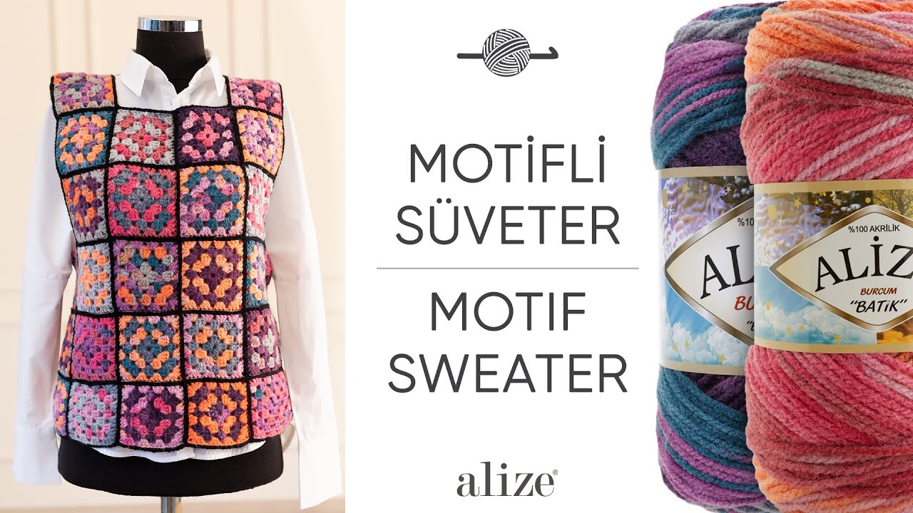 Alize Burcum Batik ile Motifli Süveter • Motif Sweater • Свитер с мотивом