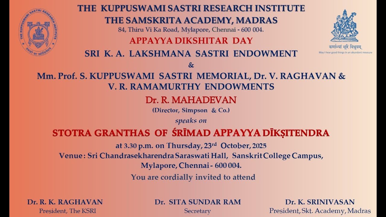 STOTRA GRANTHAS OF ŚRĪMAD APPAYYA DİKŞITENDRA by Dr. R. MAHADEVAN(Director, Simpson & Co.)