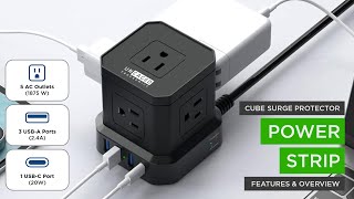 Cube Clutter Free Surge Protected Power Strip 10ft extension cord with multiple outlets usb ports
