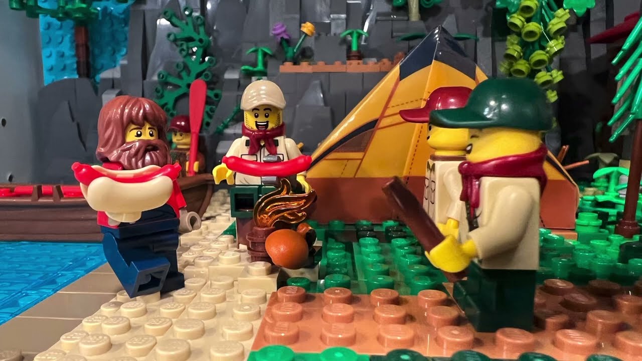 カリブロッジ スカウト Custom LEGO campground display and cave. Tent, cabins and Boy
