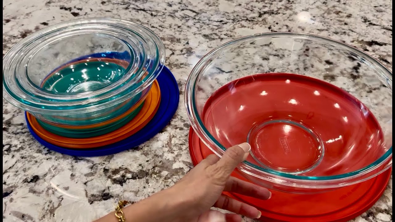 Набор из 3 стеклянных мисок Pyrex с крышками | Обзор: можно использовать в духовке, микроволновой...