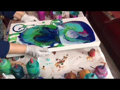 Acrylic pouring fluid art timelapse, process video dirty cup flip cup ...