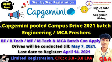🔴Capgemini Pool Off-Campus Recruitment Drive 2021 |Capgemini Hiring Engineering / MCA Freshers Batch