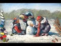 painting in pastels - &#39;fun in the snow&#39; with Rebecca de Mendonça