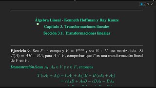 Ejercicio 9 Cap 3 Sec 3.1 - Álgebra Lineal - Hoffman