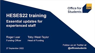 Full HESES22: Essential updates for experienced staff News