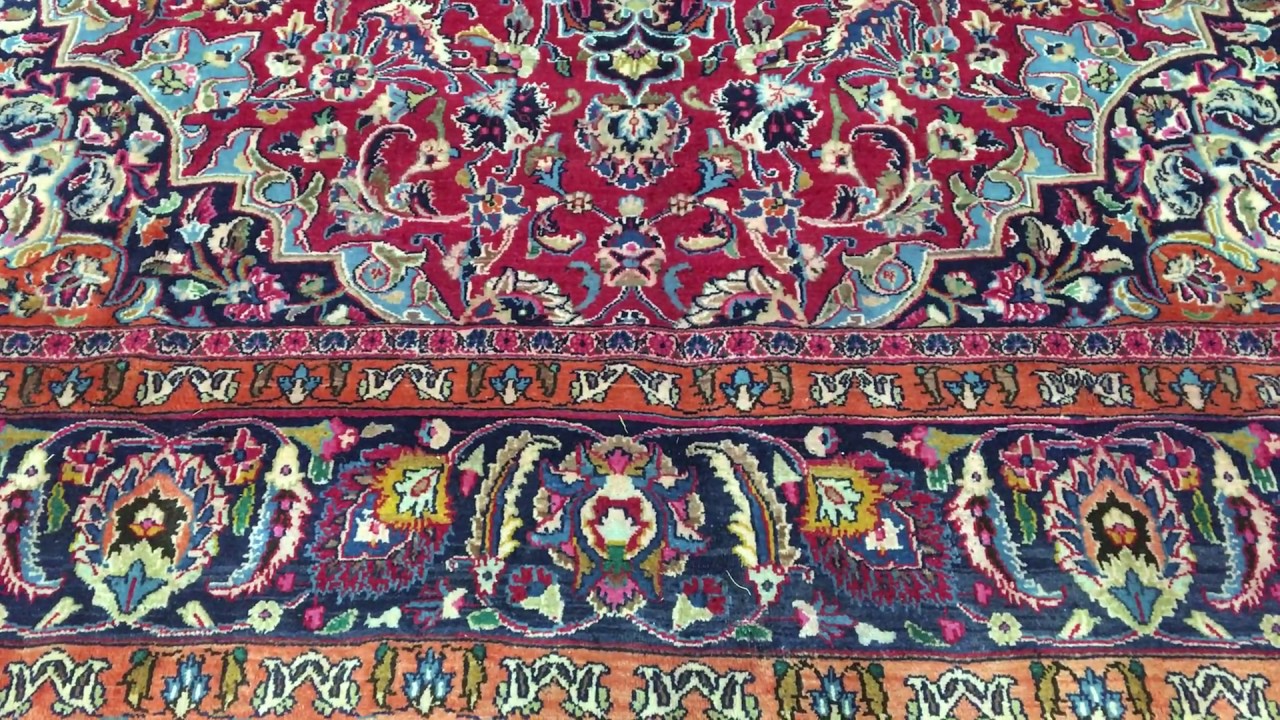 Red and Blue Semi-Antique Persian Mashad Oriental Rug 9'6X13'8 - W 385