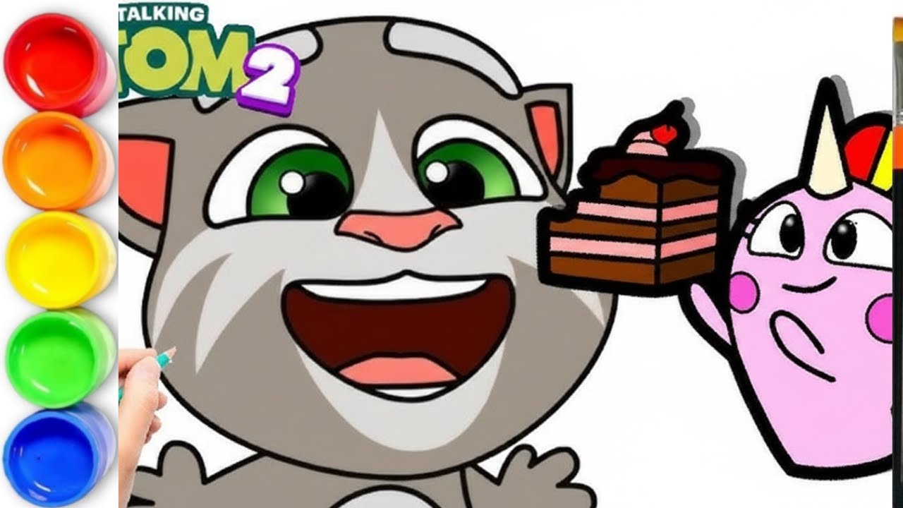 How to draw Talking Tom | My Talking Tom 2 | Tom and Sugar Chocolate Cake and Raccoon Drawing