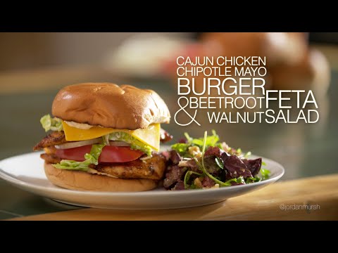 Cajun Chicken, Chipotle Mayo Burgers & Beetroot  Feta, Walnut Salad | munch w/Mursh.