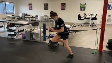 Forward trunk lean jog with band at hips
