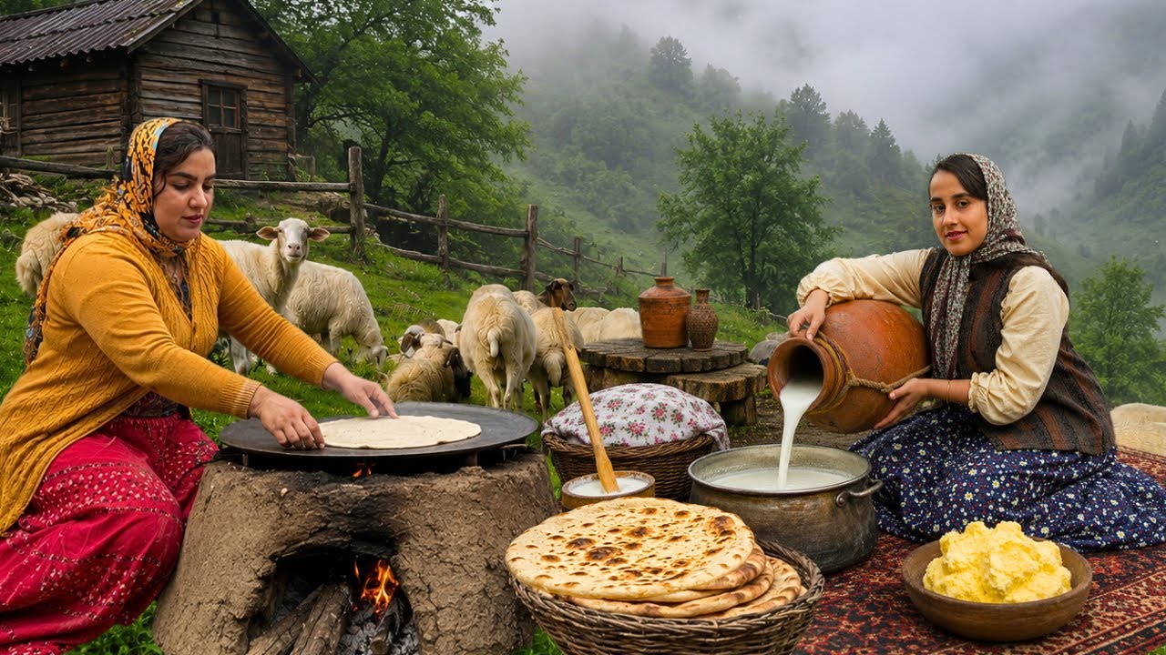 Peaceful Nomadic Life of Iran: Ancient Butter Making Method ,Fresh Bread & Simple Village Breakfast