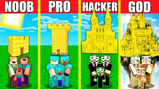 Minecraft Battle: GOLD CASTLE HOUSE BUILD CHALLENGE  NOOB vs PRO vs HACKER vs GOD / Animation