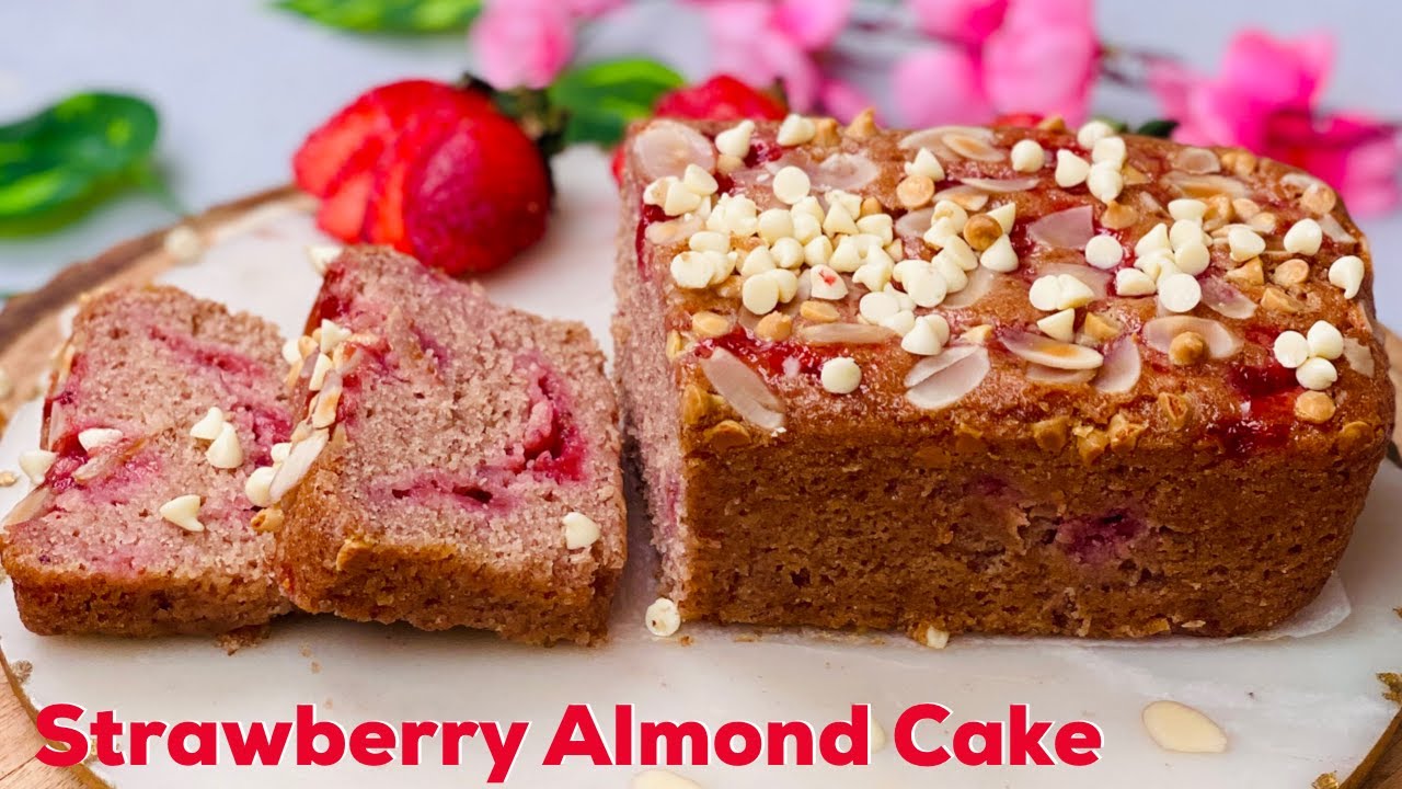 Strawberry Swirl Almond Cake | Eggless Fresh Strawberry Cake | Flavourful Food