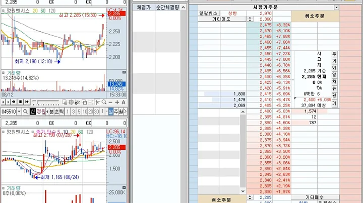 [호가창] 정원엔시스 (045510) 2022-8-17 (+0.66%) 호가창 풀타임