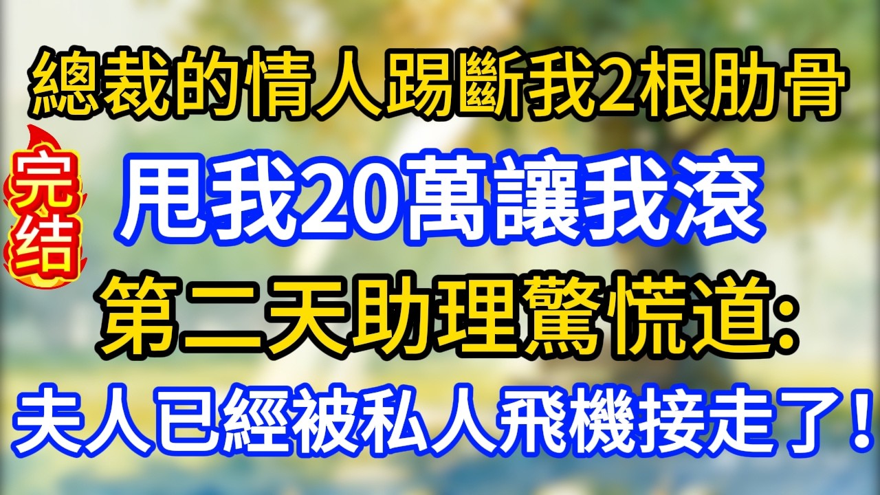總裁的情人踢斷我2根肋骨，甩我20萬讓我滾，第二天助理驚慌道：夫人已經被私人飛機接走了！