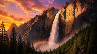 Deep Focus Scene ☕ Cozy Relax | Golden Waterfall & Rainbow Ambience (No Distractions) screenshot 2