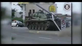 The police are chasing a citizen who stole a tank