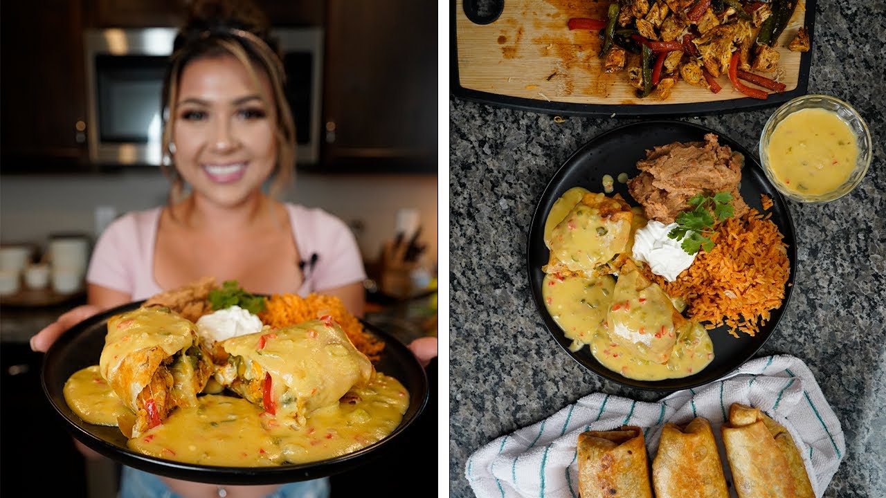 ⁣HOW TO MAKE THE BEST CHEESY CHICKEN CHIMICHANGAS COVERED IN GREEN CHILE QUESO SAUCE
