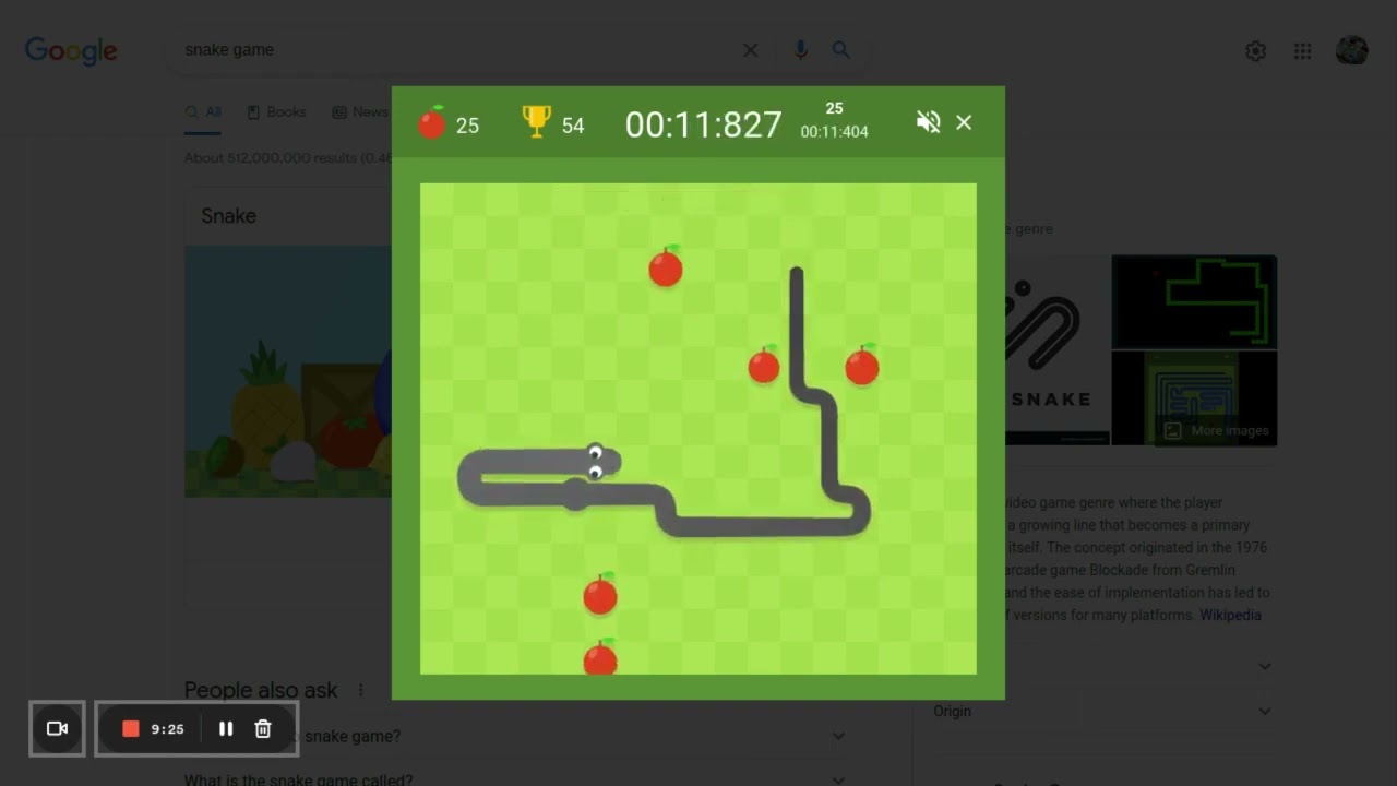 Google Snake Game - Classic Mode: 100 Apples em 4:47.97 