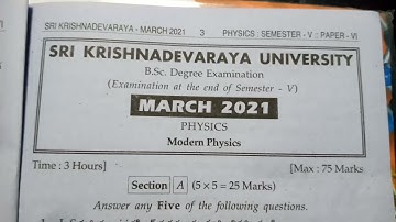 Modern Physics || 5th sem paper 6 || sri Krishnadevaraya university 5th sem question paper