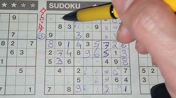 (#2539) Saturday. Three Stars Sudoku puzzle. Bonus Extra edition. 03-27-2021 Extra part 1 of 4