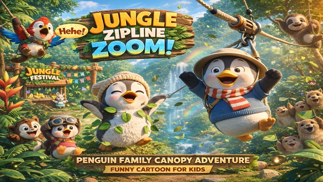 Jungle Zipline Zoom! 🌴🐧  Penguin Family Canopy Adventure  Funny Cartoon for Kids