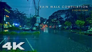 [4K ASMR] Heavy Night Thunder & Lightning Rain Walk in the City | Rain Sounds for Sleep & Focus