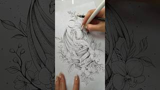Custom Celestial Dragon &amp; Books Tattoo Design 🌌 | Fantasy Art Time-Lapse