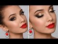 HOLIDAY GLAM Makeup Tutorial | Red Lipstick and Gold Smokey Eye