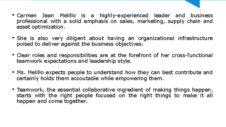Carmen J Melillo Has Extensive Experience in Handl...