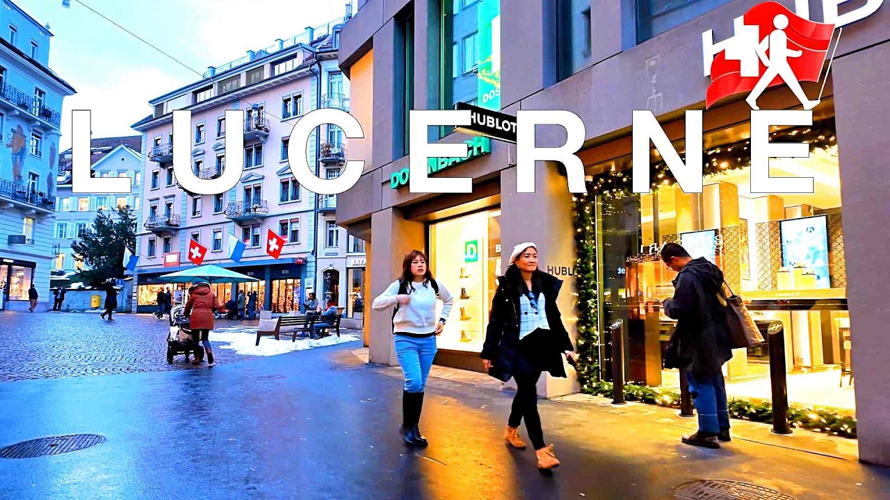 Walking in Lucerne Switzerland in Winter Evening. Lucerne is a beautiful Swiss city 🇨🇭