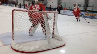 The Detroit Red Wings run drills during practice Friday at Centre Ice Arena in Traverse City