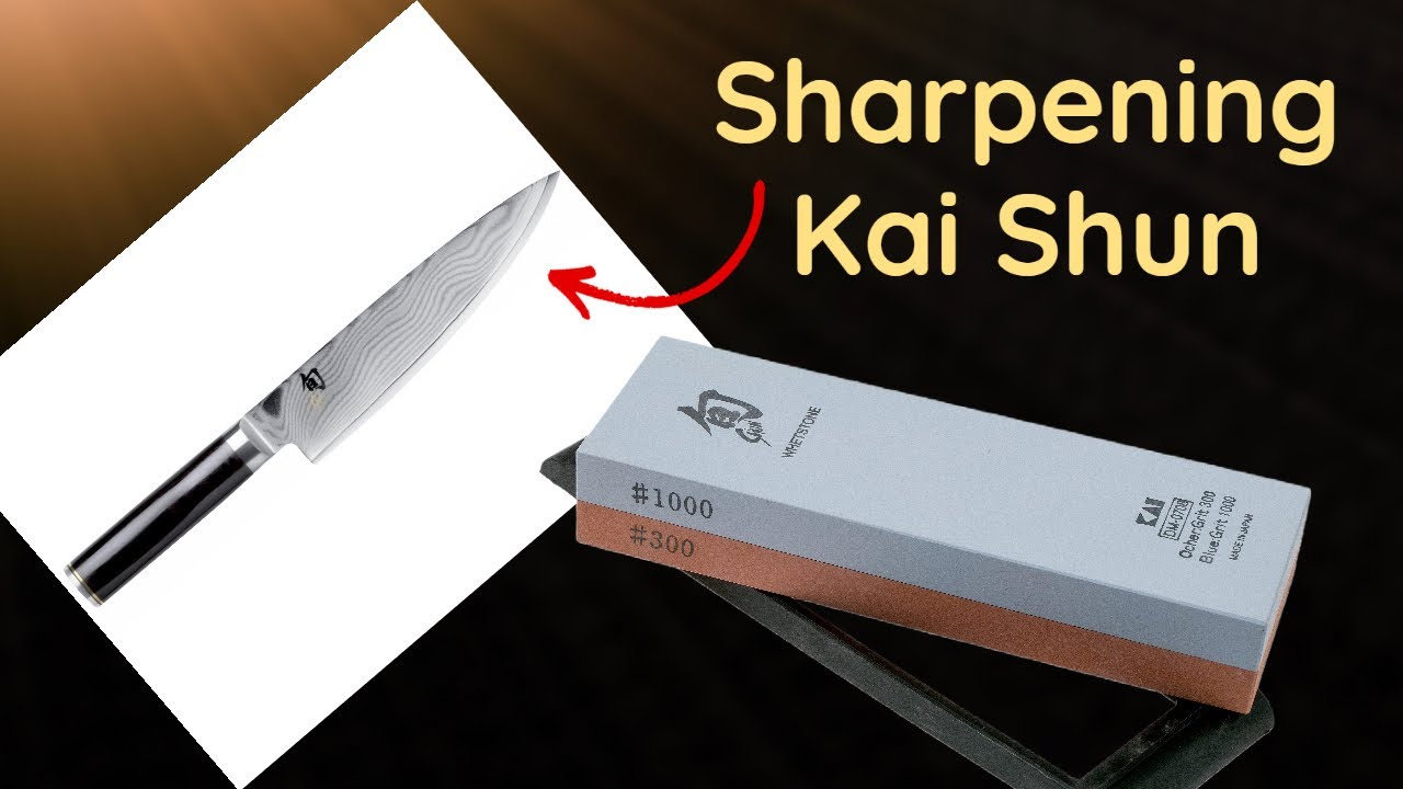 Sharpening a Kai Shun knife on a Kai whetstone 