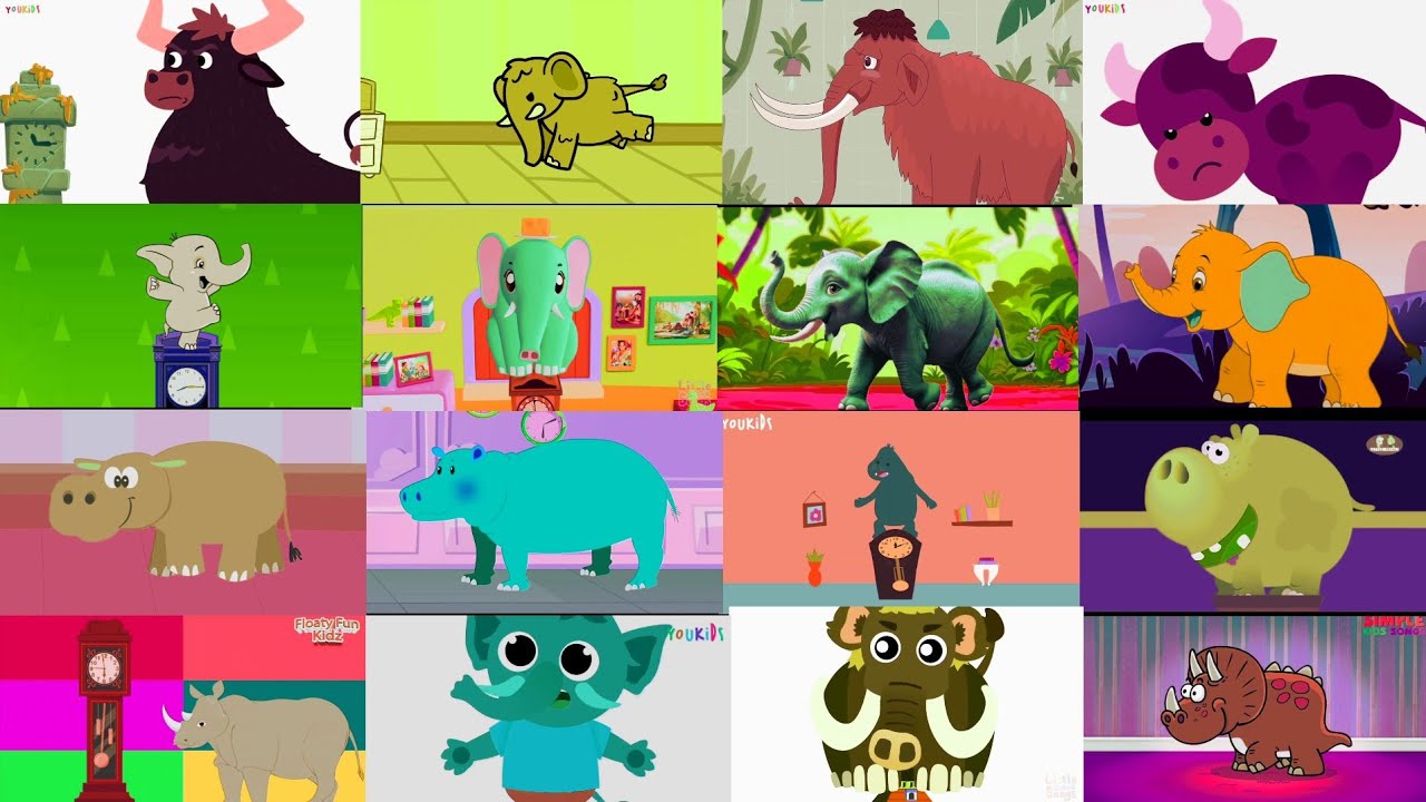 HICKORY DICKORY DOCK💥 16 CLOCK CRASHERS🐘🐂🦏🦣🦛✓✓🎨COLOR ADJUSTMENTS😱✨😍