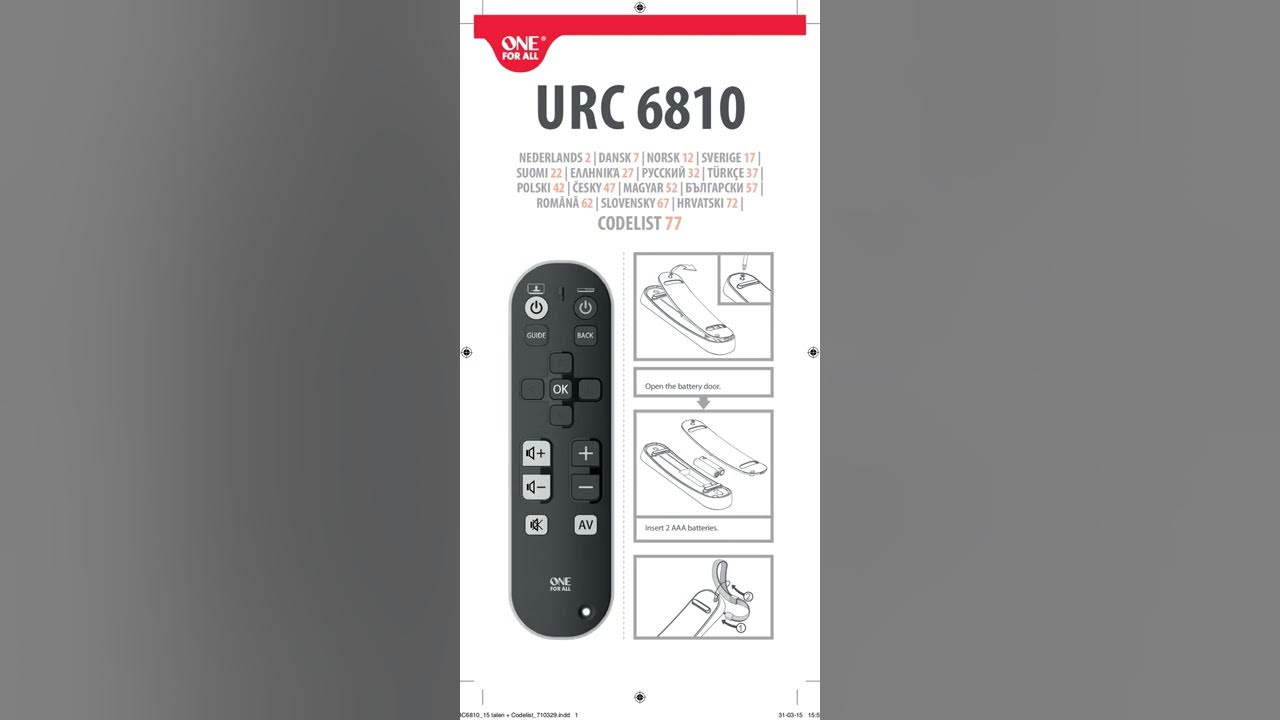 One For All Universal Remote Instructions URC 6810 Manual YouTube