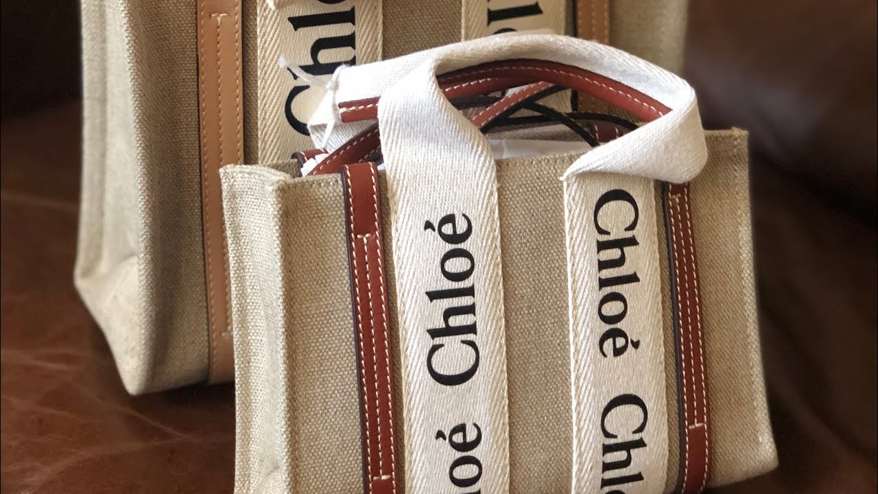 Chloe WOODYミニトートバッグ White & Brown Chloé リネン製Woodyミニトートバッグ のベージュ | Chloé JP