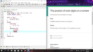  The product of even digits in a number in C programming language. #Eolymp problem 1604.