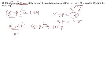 If the squared difference of the zeros of the polynomial f(x) = x2 + px + 45 is equal to 144,