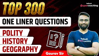 One Liner GK In Hindi For SSC GD, CHSL | Top 300 Polity History & Geography Questions | Gaurav Sir