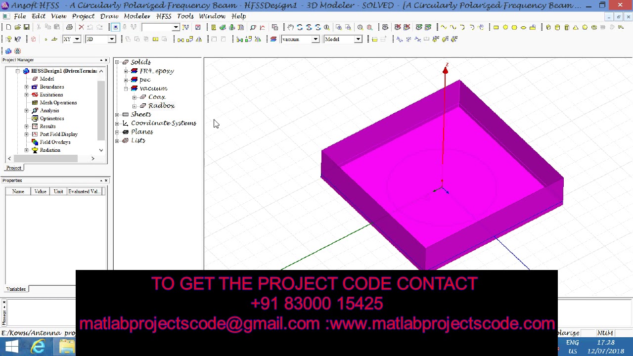 Matlab design for A Circularly Polarized Frequency Beam scanning antenna fed by microstrip spoof