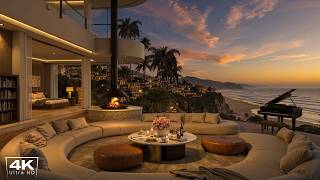 Luxury Seaside Apartment with Soft Jazz Melodies, Crackling Fireplace & Ocean Waves for Relaxation
