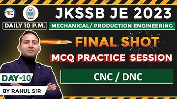 JKSSB JE MECHANICAL ENGINEERING 2023 | CNC DNC  IMPORTANT MCQ PRACTICE FOR JKSSB JE | Day- 9 | MIE