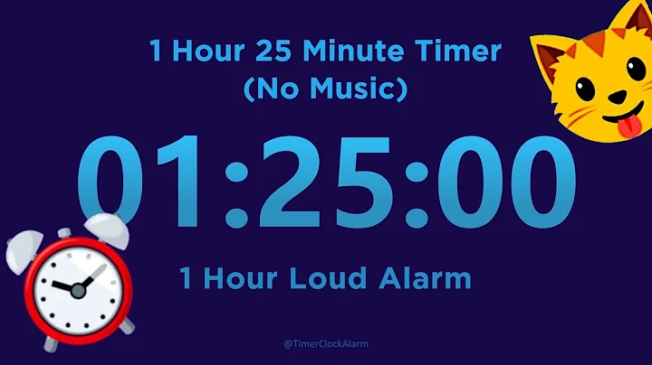 1 Hour 25 minute Timer Countdown (No Music) + 1 Hour Loud Alarm