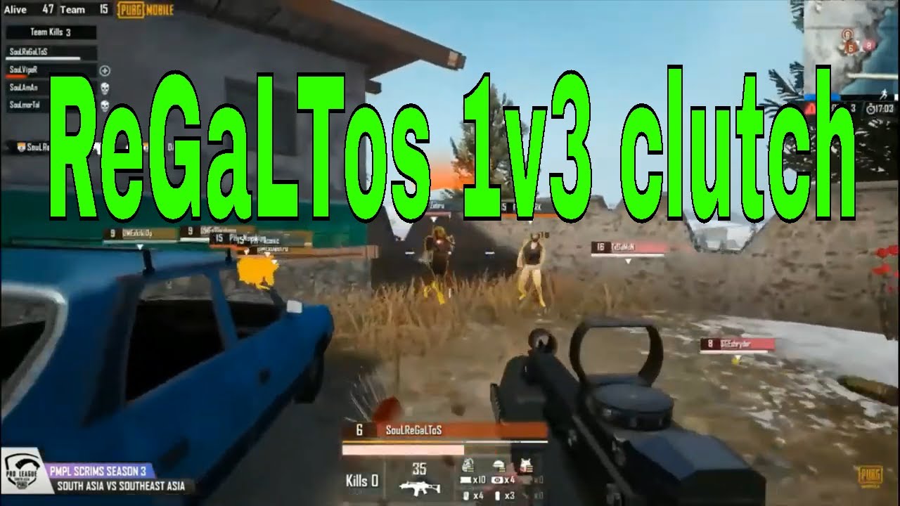 Regaltos 1v3 clutch| 2squad wipe by team soul | Pubg clips
