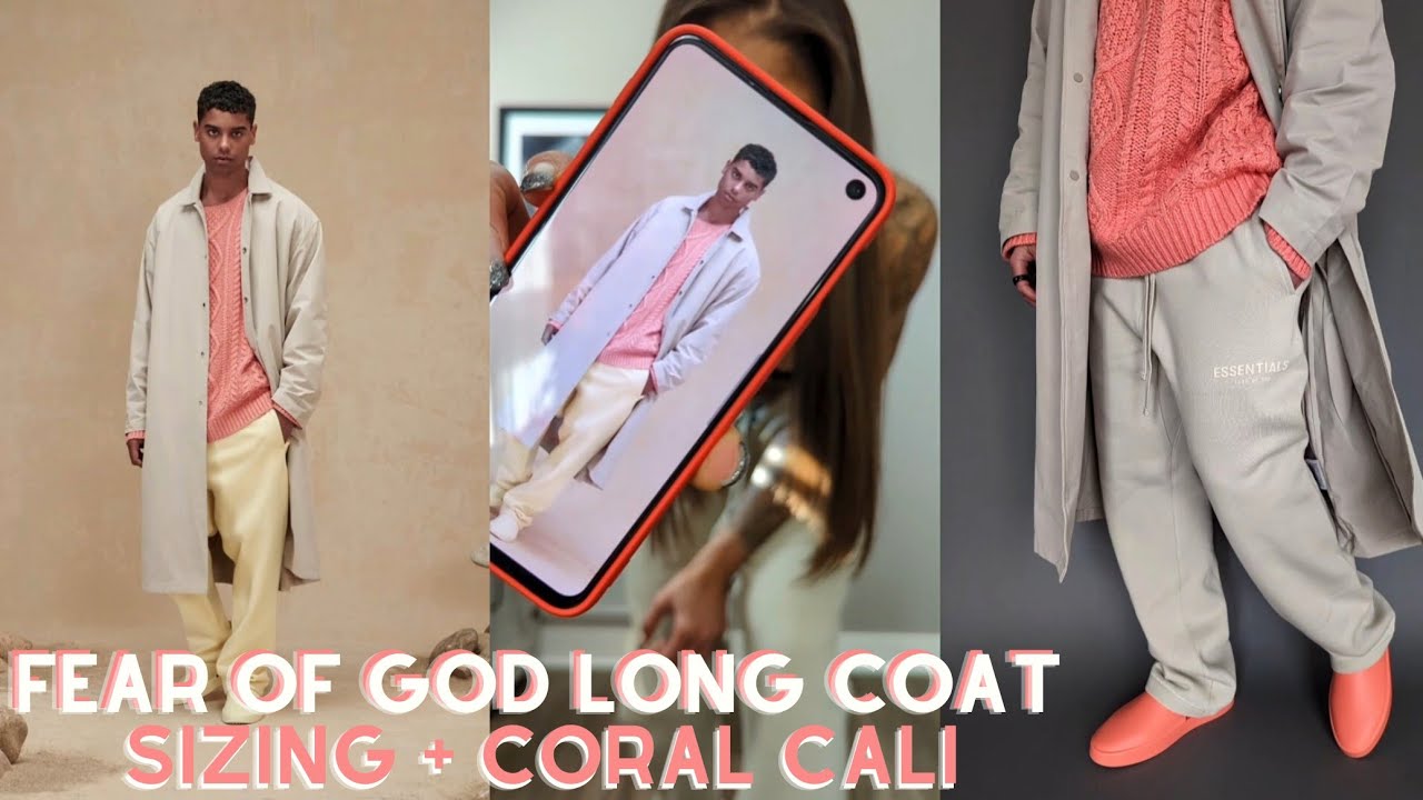 Fear of God Essentials Long Coat Sizing + California in Coral