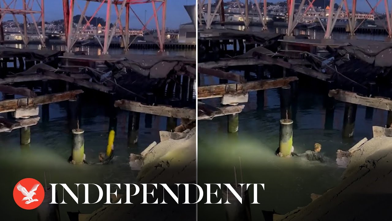 Divers rescue man from under collapsed San Francisco pier - YouTube