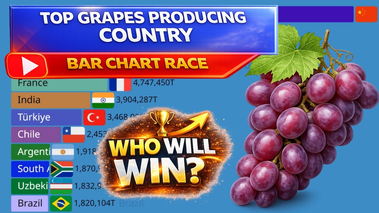 🍇 Top Grapes Producing Countries | Bar Chart Race (1961–2024) 🌍📊 #grape