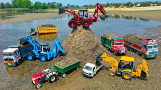 Jcb 5Cx Fully Loading Sand Volvo Truck Swaraj Tractor Pickup Tipper Jcb Cartoon Jcb Ki Khudai
