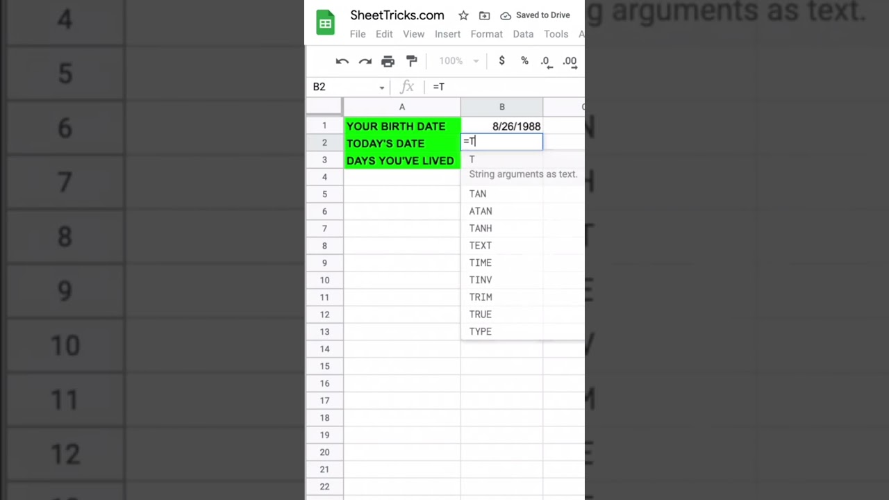 🎂 Find out how many days you’ve lived in Google Sheets #sheets #birthday #alive #howmanydays