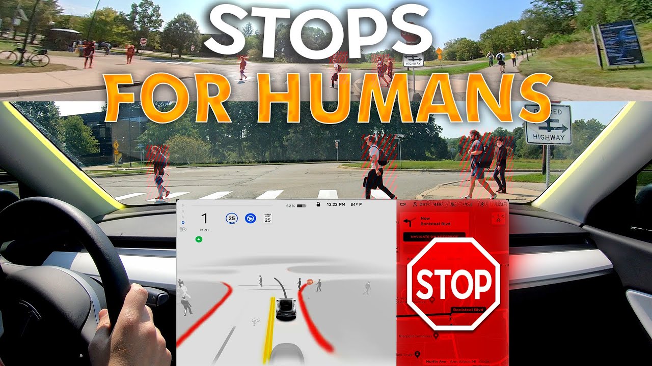 Взаимодействие с пешеходами и велосипедистами в Tesla FSD Beta 10! 24.2021.15